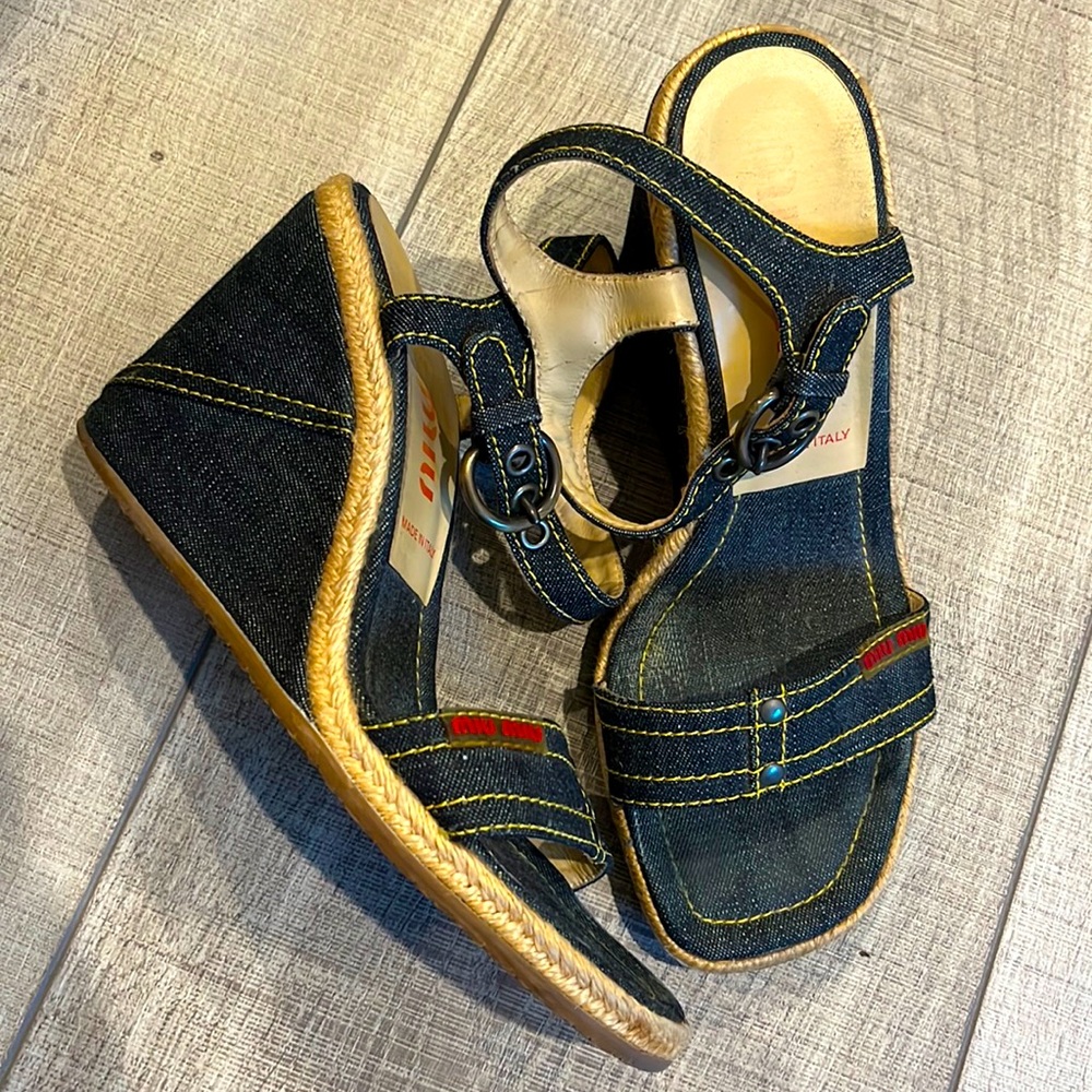 Authentic miu miu Prada denim wedge heels size 7.5